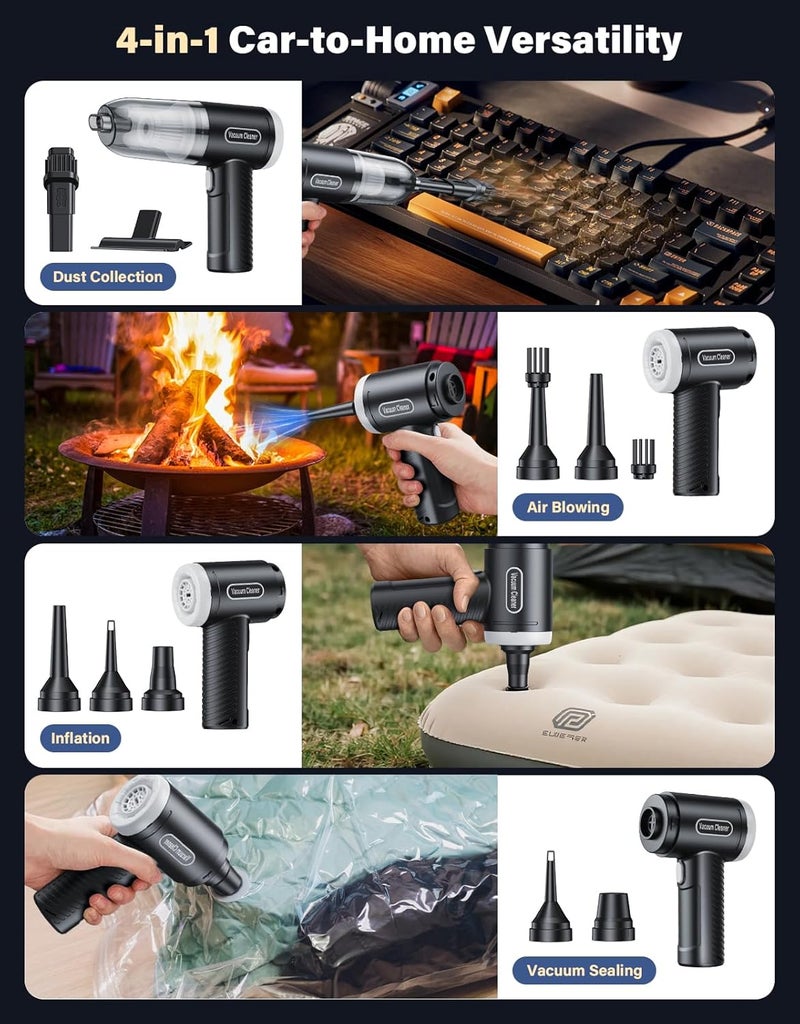 Abanso Car Vacuum Portable Cordless, 20000Pa Handheld Vacuum Mini Vacuum Cleaner High Power with Best Suction Brushless Motor, 4 in 1 2-Speed Air Duster Portable Vacuum for Car Keyboard Pet Hair - Image 4